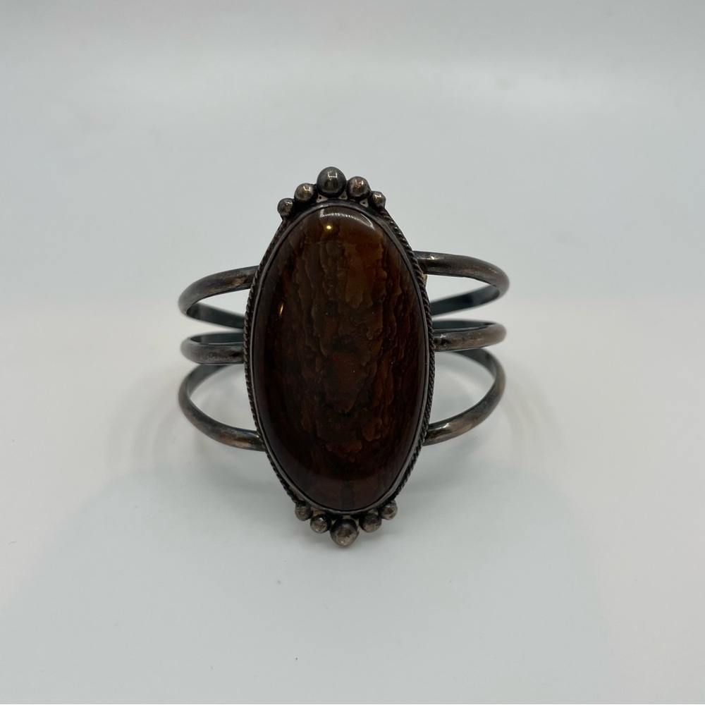Vintage Briggs Canyon Jasper Cuff Bracelet Oval Big Stone Boho Nature